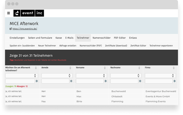 Digitale Teilnehmerverwaltung